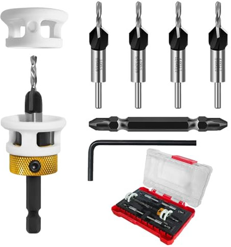 13 piezas Brocas Avellanadoras,avellanador con tope de profundidad,avellanador para madera con vástago hexagonal de 1/4 pulgadas,de HSS-M2,orificios precisos,para carpintería