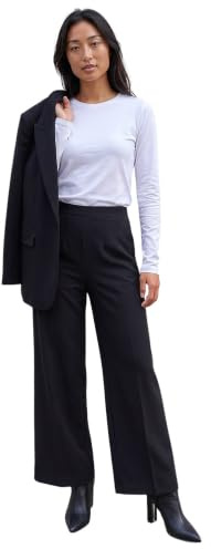 Roman Wide Leg Ponte Stretch Trouser for Women UK Ladies Autumn Everyday Winter Holiday Elasticated Waist Comfy Pocket Detail Soft Jersey Bottoms Office Desk Pants
