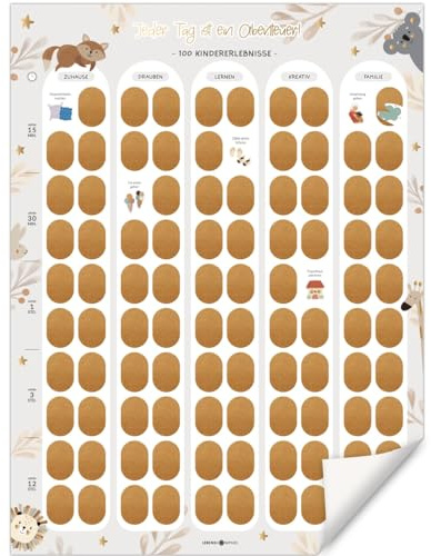 LEBENSKOMPASS® Scratch-off Poster für Kinder mit 100 Beschäftigunsideen für Kinder mit Aktivitäten, Spielen oder andere Ereignissen Scratch Off Self-Care Activities mit liebevollen Illustrationen