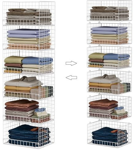 Yociyoga Stapelbare Schrank-Organizer und Aufbewahrungsregale, 6-stöckig, Schrank-Organizer, Korb, faltbar, Pullover-Aufbewahrung für Schrank-Organizer-System, weiß (zum Patent angemeldet)