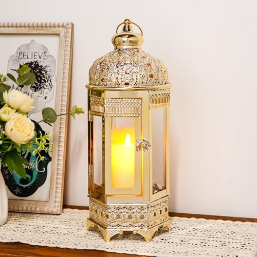 TRIROCKS Farol decorativo para velas, de metal, con cristal templado, perfecto para interiores y exteriores