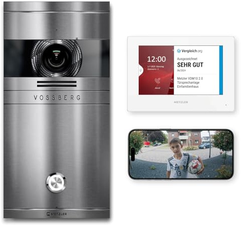 Metzler VDM10 2.0 – Videoportero HD con pantalla para 1 vivienda | Videoportero de 2 hilos con cámara y app para smartphone | Inox cepillado V2A