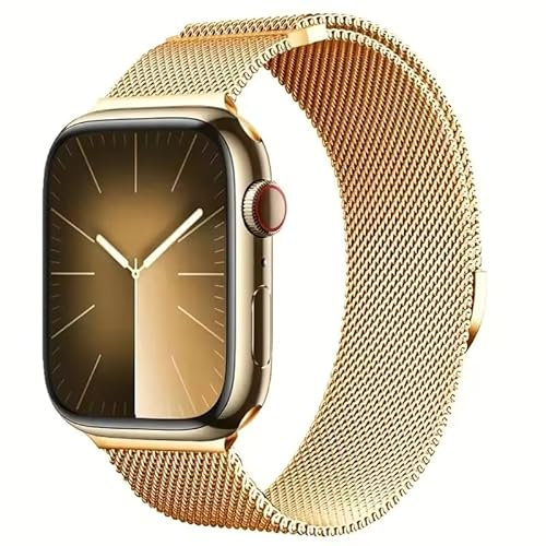 Bracelets Compatible avec Apple Watch 38mm 40mm 41mm 42mm 44mm 45mm 46mm 49mm Femme, Acier Inoxydable en Métal Compatible Series 10 9 SE(se 2) 8 7 6 5 4 3 2 1 (Gold, 42/44/45/49mm)