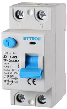 Interrupteur différentiel pur, 2P 2 pôles, occupe 2 modules, type AC, 220V 230V AC, 40A C40, 30mA, 6KA 6000A, RCCB, montage sur rail DIN