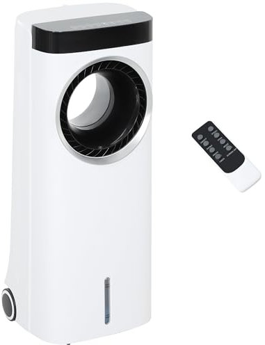 HOMCOM Evaporative Air Cooler, 6.5L 4-in-1 Bladeless Portable Cooler, Fan, Humidifier, Air Clean Anion with Oscillation, 6 Speeds, 24H Timer, Sleep Mode, 2 Ice Packs, Wheels, Remote, for Home Office