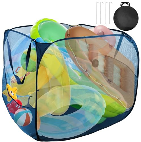 Pool-Spielzeug-Aufbewahrungsbehälter, 81,3 x 81,3 x 76,2 cm, Netz-Pool-Organizer mit Seitentasche, Pop-Up-Aufbewahrungsbehälter für Pool-Spielzeug, Pool-Spielzeug-Organizer, Aufbewahrungsbehälter mit