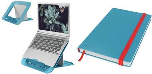 Leitz Set Höhenverstellbarer Laptopständer + Kariertes Hardcover Notizbuch A5, Laptop-Erhöhung mit 4 Höhen für 13-15“ Notebooks, 80% recycelter Kunststoff, IGR-Zertifiziert, 64260061 + 44540061