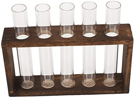 BAZEITFLOW 1stück Kreative Wasserpflanze Testrohr Vase Dekorativer Glasbehälter Für Hydrokultur Retro Holzständer Mit Öffnungen Für Tischdekoration Geeignet Für Hochzeiten Und