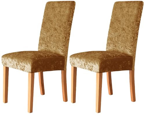 ZRCYXDW Stuhlhussen 2 Stück, Stretch Stuhlhussen Für Esszimmer Zerquetscht Samt Weicher Abnehmbarer Stuhlhussen Für Esszimmerstühle Waschbarer Für Küche Hotel Bankett-Gold-2er Set