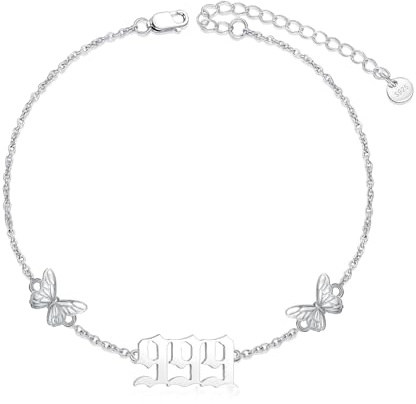 ROMANTICWORK 999 Engelszahl Armband für Frauen 925 Sterling Silber Schmetterling mit Engelszahl 999 verstellbare numerologische Schmuckgeschenke für Damen