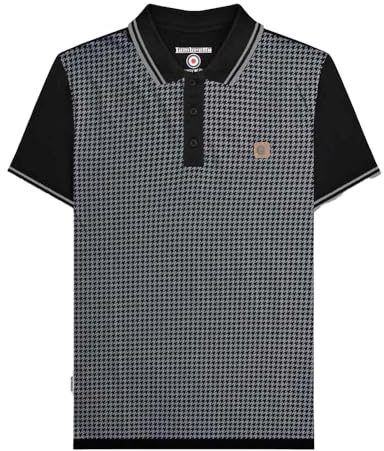 Lambretta Mens Houndstooth Short Sleeve Polo Shirt (UK, Alpha, XXL, Regular, Regular, Black/Iron)