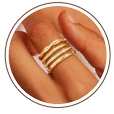 ZHESHY 4 Stück Ringe Gold Damen Wasserfest 14k Vergoldete Goldene Ringe Set Damenring Eheringe Verlobungsring Engagement Stapelringe Goldring Mit Zirkonia Schmuck Set Frauen Mädchen Größe 52-62
