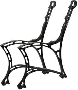 SEZAM Bankfüße aus Aluminium Schwarz x 2 Stück, mit Rückenlehne - 51 x 36 x 74 cm, für 6 Holzbankbretter - für Gartenbänke, Seitenteil