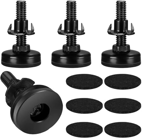 ATTEEFI 4 Pièces Pied de Nivellement, Pieds Vis Réglables Hauteur M8 x 38 mm, avec Patins Feutre Autocollants et Écrous Quatre Griffes, Noir Pied Reglable pour Meuble, pour Tables, Armoires, Chaises
