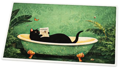 Eira Abode Badteppich 40x60 cm rutschfest waschbar – Weiche, saugfähige Badematte aus Kunstkaschmir mit Katzenmotiv, Badezimmerteppich mit Anti-Rutsch-Rückseite für Bad und Dusche