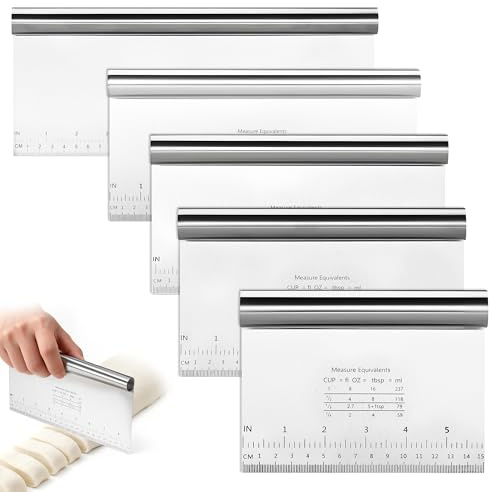 Huiguli 5 PCS Measuring Dough Scraper Set, Dough Cutter with Precise Scales | 15-30cm Stainless Steel Kitchen Scraper for Pastry Pizza Bread Baking Tools