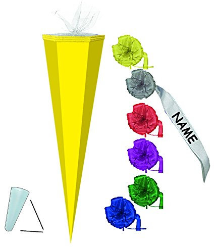 alles-meine.de GmbH Schultüte Rohling - Gelb - 35 cm incl. individueller Schleife mit Kreppabschluß - Zuckertüte - zum Basteln, Bemalen und Bekleben Bastelschultüte