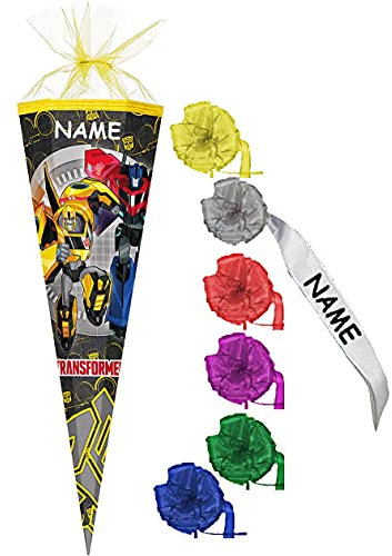 alles-meine.de GmbH Schultüte - Transformers - Robots - 22 cm - rund - incl. Namen und individueller Schleife - mit Tüllabschluß - Zuckertüte - mit/ohne Kunststoff Spitze -..