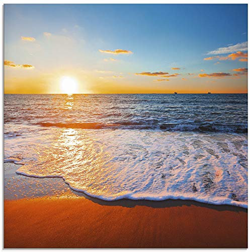ARTland Wanddeko Glasbilder Wandbild Glas Bild einteilig 50x50 cm Quadratisch Strand Meer Sonne Karibik Natur Landschaft Küste Sonnenaufgang Maritim S7LE