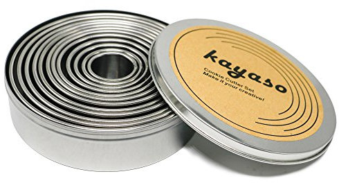 Kayaso Runde Ausstechformen in abgestuften Größen, 304 Edelstahl, 12-teiliges Set (glatte Kante)