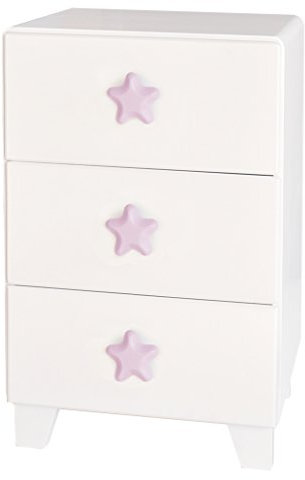 Bainba Comodino da notte per bambini, piccolo, 3 cassetti, Rosa, 57 x 32 x 34 cm