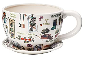 BUTLERS Blumentopf XXL | Pflanzgefäß mit Untertasse L30 x B23 x H15 cm -Plant A Cup- Großer Pflanztopf mit Unterteller aus Keramik als Kräutertopf in Küche & Garten