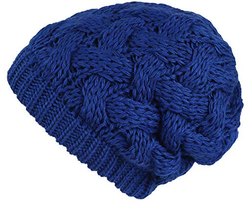 Lilax Strickmütze mit Zopfmuster, übergroß, weich, warm - - Einheitsgröße