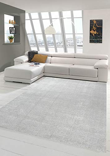 Wohnzimmer Teppich modern Kurzflor mit Uni Design in Silber Größe 60x110 cm
