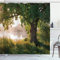 ABAKUHAUS Baum Duschvorhang, Stream Mystic Foggy Szene, Stoffliches Gewebe Badezimmerdekorationsset mit Haken, 175 x 180 cm, Braun Grün Sand