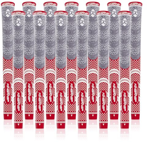 KINGRASP Multi Compound Golf Grips,Golf club grips midsize standard Size,13 Grips Set,6 Colors Optional,Anti-Slip High Stability,All Weather Cord Rubber Golf Club Grips(Gray/red, midsize )