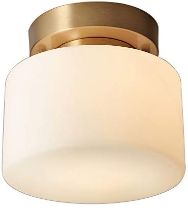 KCO Lighting Moderne gebürstete Gold Semi Flush Mount Trommel Deckenleuchte Mid Century Antike Messing Flush Mount Deckenleuchte Milch Glas Flway Deckenleuchte für Wohnzimmer
