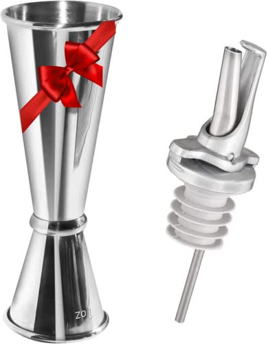 Jigger und Messbecher Bar-Set - Doppel Jigger mit ClickSeal Schnellausgießer - spülmaschinenfest, universell einsetzbares Cocktail Zubehör