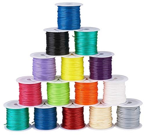 Beadthoven 1 mm gewachste Polyesterschnur, zufällige Farben, Makramee-Schnur, Armband, Perlenschnur für geflochtene Schmuck-, Halskettenherstellung, 25 Rollen