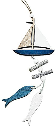 Holz Deko Fische Maritime Hängedeko Holzfische, Holzdeko Wanddeko mit Schnur zum Aufhängen, Fensterschmuck Türschmuck Holzschmuck Fische (1 Stück)