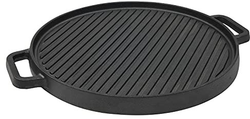 Spetebo Gusseisen Grillplatte 30 cm - Gusspfanne mit Griff rund - Grill Pfanne Bratpfanne Platte Induktion Servierpfanne