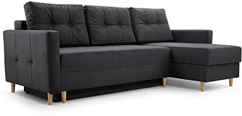 Ecksofa Schlafsofa Sofa Metro Couch DL-Klapp-System Schlaffunktion Bettkasten Kissen Bettzeugbehälter - Wohnzimmer Gästezimmer Stillvolles Kompaktes Funktionales Modern Design (Vena 20 R)