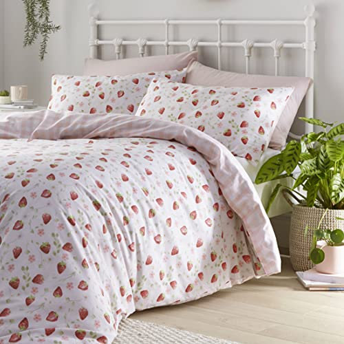 HOMEMAKER BEDDING Bettbezug-Set und Kissenbezüge, Erdbeer-Druck (Doppelbett)