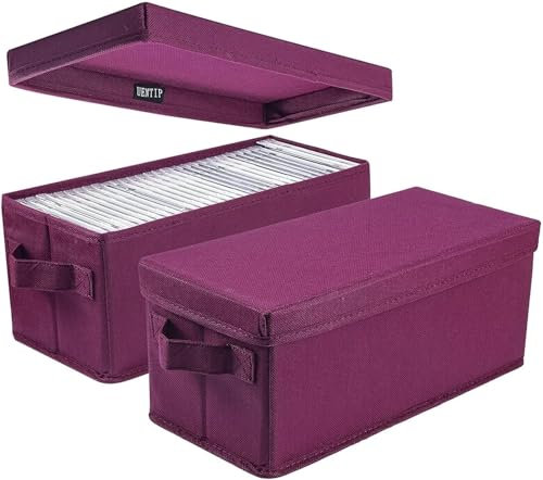 UENTIP CD Storage Boxes - Pack of 2 CD Case Storage- 13.2 x 5.9 x 5.3, Container holds 30 CDs in full jewel cases, 60 CDs in slim cases, and 165 discs in CD sleeves - (2pack-rose red)