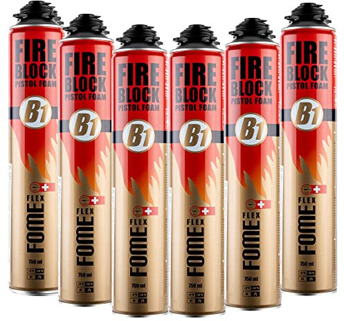 B1 Montageschaum 750ml, Brandschutzschaum schwer entflammbar, feuchtigkeitshärtend, PU Pistolenschaum, Montageschaum, Bauschaum, Füllschaum, Dämmschaum (6x Brandschutzschaum)