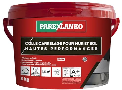 Parexlanko - Colle en pâte améliorée - Colle Carrelage Pour Mur et Sol Hautes Performances - Blanc - Prêt à l’emploi - Résiste à l’humidité - 5kg