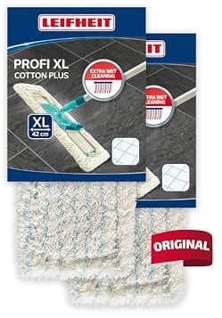 Leifheit 2er Set Wischbezug Profi XL Cotton Plus für Steinböden und Fliesen, Wischer Ersatzbezug aus Baumwoll- und Suprafasern, saugfähiger Bodenwischer Ersatzbezug