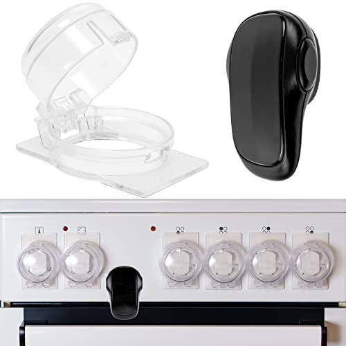 Cache-Boutons de Cuisinière et Verrou pour le Four, Jeu de 7, pour Cache Boutons avec max. Ø 4,9 cm avec min. Distance centre à centre de 6,1 cm, Couverture Bouton Cuisinière, Bloc Protection enfants