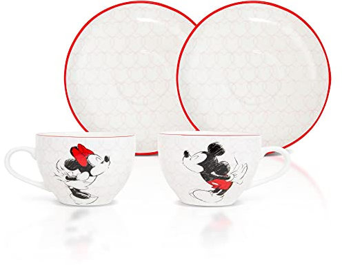 Disney Mickey and Minnie Bone China Teacup and Saucer, Set of 2 | Tea Party With Coffee, Espresso, Mocha