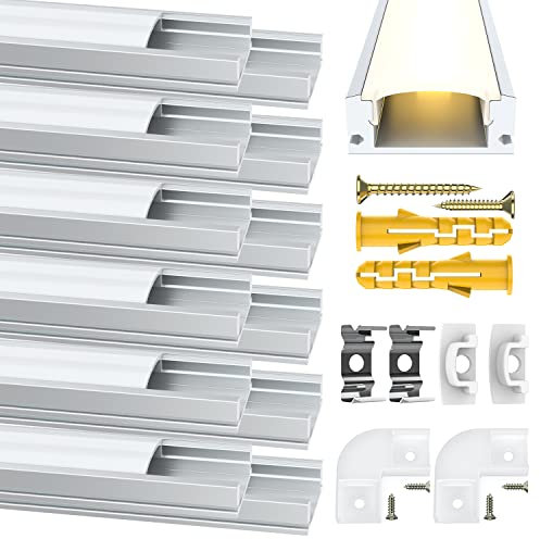 Angdarun LED Profil,12 Stück x1M U-Form LED Aluminium Profil Kanal, für Led Leiste, mit Milchig Weiß Endkappen, Montageclips und Eckverbindern