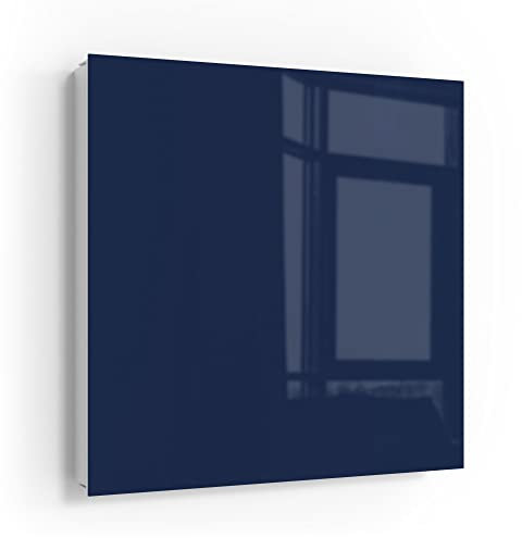 DEQORI Schlüsselkasten weiß | 30x30 cm | Unifarben - Dunkelblau | Glas & Metall Schlüssel-Box | Schlüsselschrank mit 50 Haken + 2 Magnete | Moderne Design Box magnetisch & beschreibbar