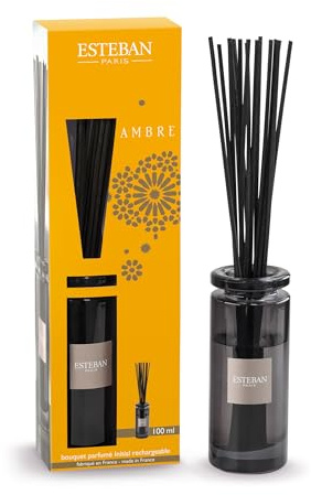 Esteban - Raumduft mit Duftstäbchen - Diffuser mit Stäbchen - Duftstrauß - Dauerhafte Kaltverdunstung - Schlichtes Design für Dekorative - Natürlich - Langanhaltend Lufterfrischer - 100 ml - Ambre