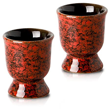 Hasense Ceramic Egg Cups for Soft Boiled Eggs, Porcelain Egg Stand Holders for Hard Boiled Eggs for Breakfast Time, Set of 2, Red