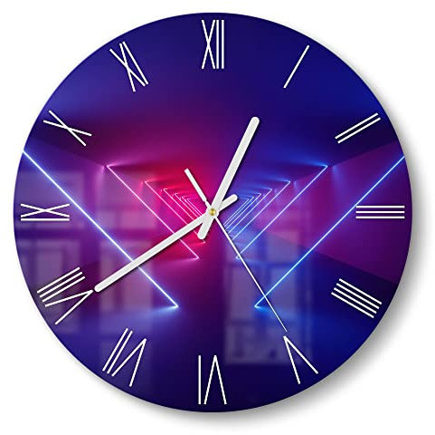 DEQORI Glasuhr | rund Ø 30 cm | Motiv Lichtinstallation | ausgefallene leise Design Uhr aus Glas | Wanduhr für Wohnzimmer & Küche | Moderne Hingucker Uhr für die Wand