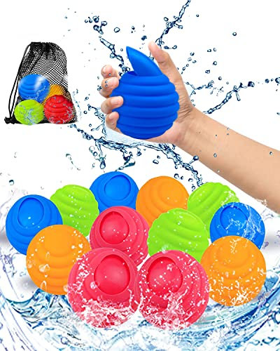 Wasserbomben Wiederverwendbar, 12 Stück Wasserbomben Selbstschließend Schnell befüllbare Wasserbomben Set Silikon Wasserbälle für Wasserspielzeug kinder Wasserschlacht Spiel Sommerspaß