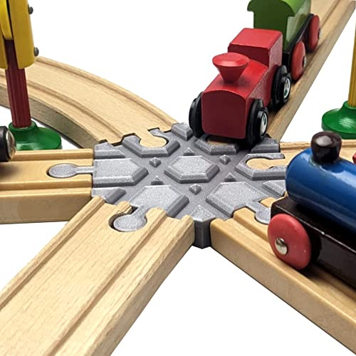 ULROAD 2 Stück Holzschienen Adapter Weiche Kreuzung Verbinder passend kompatibel für Thomas - Brio - IKEA Holzschienen Schienen T Stück (6 Wege)